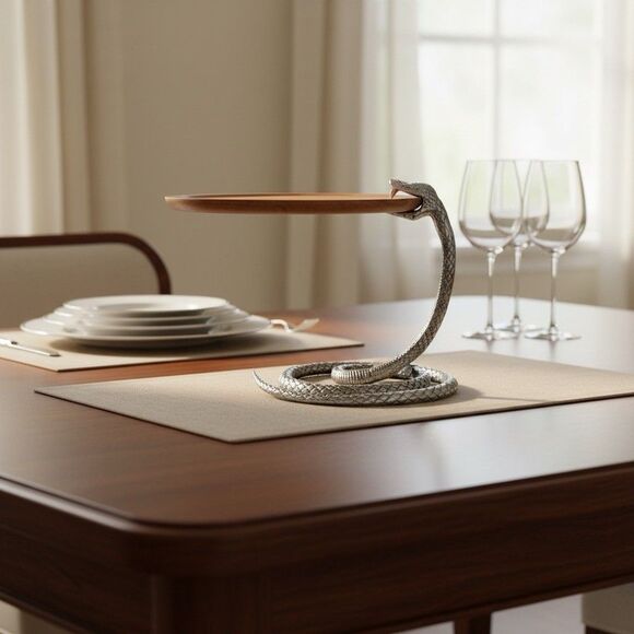 Coiled Serpent Serving Tray — Wood Platter & Sculptural Snake Base-Whimsical/New - Picture 11 of 16